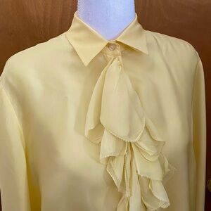 J. Crew Pale Yellow Ruffle Tie-Neck Blouse. Size S